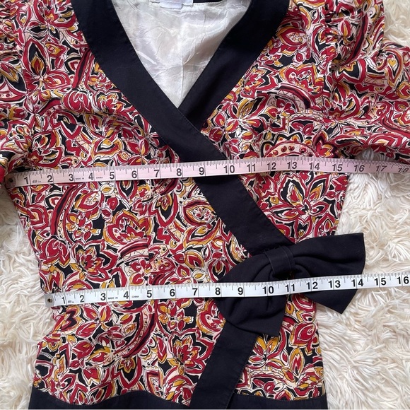 Vintage David Warren bow accent puff sleeve blouse v neck floral print size 4 - Picture 8 of 9